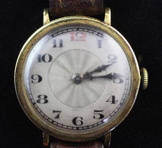 A gentlemans late 1920s 18ct gold Longines manual wind wrist watch,